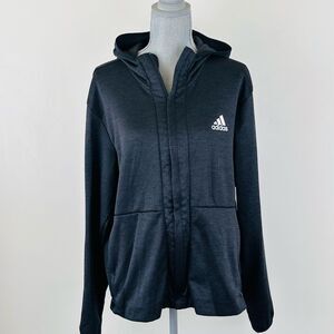 Adidas Climawarm Mens Full Zip Stand Collar Athletic Jacket SZ L Hood Dark Grey
